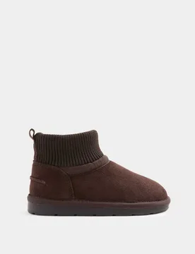Kids' Suede Pull-On Ankle Boots (4 Small - 6 Large) Brown male - M&S - FashionsVida
