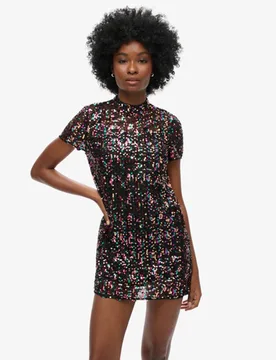 Superdry Damen Hochgeschlossenes T-shirt-kleid mit Pailletten Bunt - Größe: 38 - 99.99 - FashionsVida