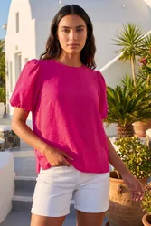 Women's Balloon Short Sleeve Top in Pink Size: 10 - Pink - Size: 10