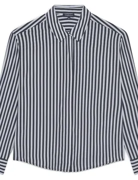 Camisa de mujer de mujer con estampado de rayas y botones solapados - Caroll - FashionsVida