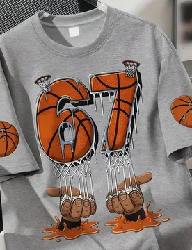 Camiseta de manga corta con estampado de baloncesto 67 de corte holgado para adolescentes/jóvenes, adecuada para salidas, fines de semana y estilo ca - Shein - FashionsVida