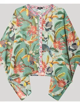 Camisa de mujer de laterales amplios y estampado tropical - Gisela - FashionsVida