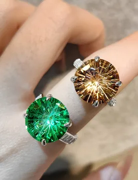 Best-Selling Simulated Natural Emerald Women's Ring,10 Carat Champagne Color with Firework Cut,Super Sparkling Precision-Cut - Aliexpress - FashionsVida