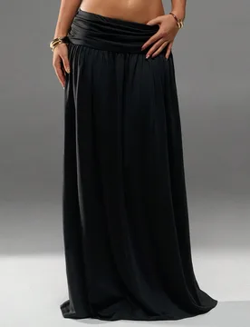 Falda larga negra de estilo maxi para mujer, ideal para uso casual, de oficina, de fiesta, de primavera, de despedida de soltera o de concierto, con u - Shein - FashionsVida
