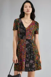 Womens Floral V-Neck A-Line Mini Dress - Multicolour
