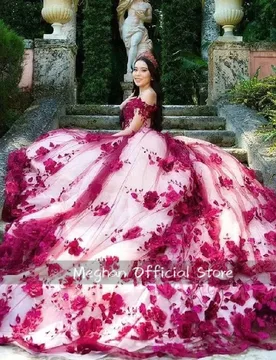 Customized Floral Quinceanera Dresse Fashion 3D Flowers Sexy Off the Shoulder Ball Gown vestidos de 15 quinceañera - Aliexpress - FashionsVida