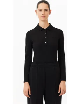 Polo de mujer slim fit en piqué elástico de manga larga - Lacoste - FashionsVida