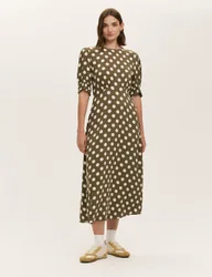 Polka Dot Midi Tea Dress Green Mix female