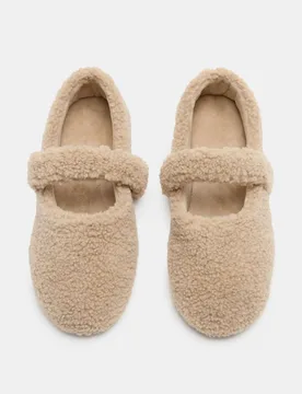Borg Mary Jane Ballet Slippers Natural female - M&S - FashionsVida
