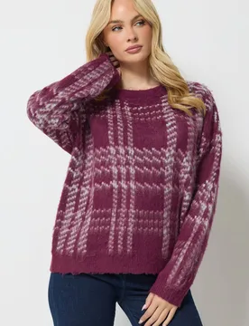 Women's Brushed Check Jumper in Dark Red Size: 10-12 - Dark Red - Size: 10-12 - M&Co - FashionsVida