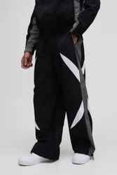 Herren Fallschirmhose mit elastischem Bund und Seitenstreifen Black Größe Large
