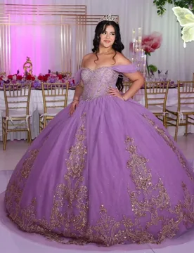 Shiny Purple Quinceanera Dress off-shoulder glitter crystal decal Long tail vestidos de 15 Quinceanera ﻿Customize - Aliexpress - FashionsVida