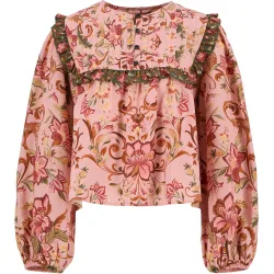 Blusa de mujer de manga larga y cuello con abertura abotonada