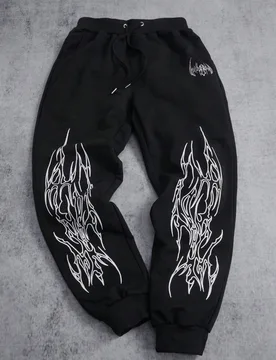 Pantalones de chándal casuales con estampado gótico, cintura con cordón y bolsillos para hombre L - Shein - FashionsVida