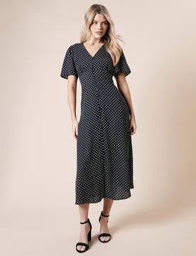 Women's Spot Button Through Flutter Sleeve Midi Dress in Black Size: 10 - Black - Size: 10 - Dorothy perkins - FashionsVida