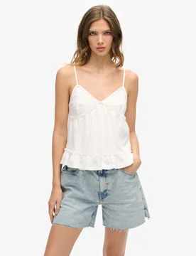 Superdry Damen Gestuftes Jersey-trägertop Weiß - Größe: 42 - 49.99 - FashionsVida