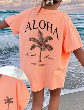 Pieza Camiseta de manga corta con cuello redondo y estampado gráfico colorido casual para niñas, ropa juvenil de estudiante de verano - La camiseta - Shein - FashionsVida