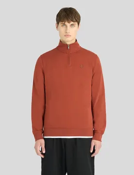 Men's Superfine Cotton 1/4 Zip Sweatshirt Saddle Auburn - Lyle & Scott - FashionsVida