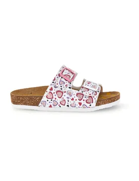 Ciabatte bianche con stampa cuori rosa 257A206SR 32 - PITTARELLO BIO - FashionsVida