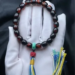 Tortoiseshell-colored barrel beads DIY bracelet with turquoise dragon clasp and Aka carved accessories