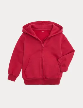 Cotton Rich Zip Through Hoodie (2-8 Yrs) Red female - M&S - FashionsVida