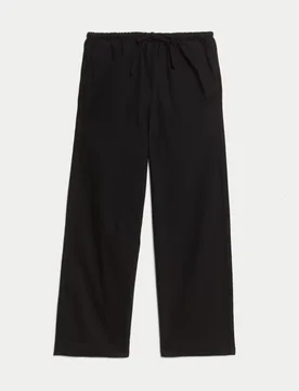 Cotton Rich Drawstring Wide Leg Trousers Black female - M&S - FashionsVida