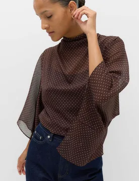 Polka Dot Cowl Neck Draped Cape Blouse Chocolate Mix female - M&S - FashionsVida