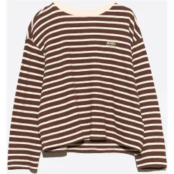 Camiseta de mujer manga larga algodón rizado rayas