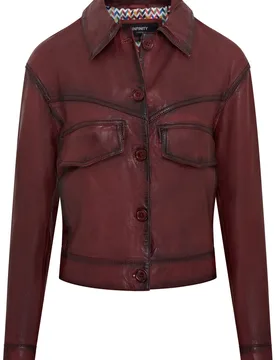 Womens Red Retro Biker Jacket - Kopervik Lamb Leather - Size Large - Infinity Leather - FashionsVida