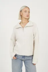 Quarter Zip Womens Cable Knit Jumper - - Size: L