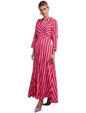 Vestito Lungo A Maniche 3/ Savanna Cyclamen / Stripes Bittersweet XS - Yas - FashionsVida