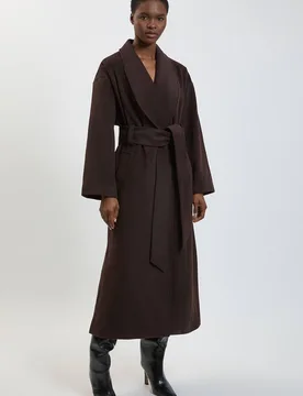 Women's Brushed Wool Belted Wrap Tailored Maxi Coat in Chocolate Size: 6 - Chocolate - Size: 6 - Karen millen - FashionsVida
