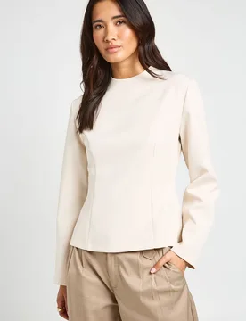 Womens Seam Detail Tailored Top - Cream - Size 10 Uk - Boohoo - FashionsVida