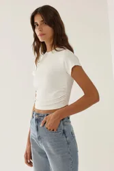Womens Ruched Detail Crop Top - Off-White - Size X-Small