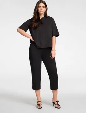 Pantalones de mujer rectos en raso stretch ajuste recto con botón y cremallera - Elena Miró - FashionsVida