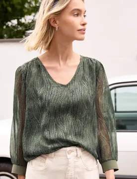 Street One Langarm Bluse mit V-Neck aus Chiffon female Grün - Street One Studio - FashionsVida