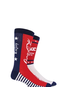 Mens 2 Pair Stars and Stripes True Socks Red / White / Blue - Multi Coloured - Size: 6-11 Mens - Coca Cola - FashionsVida