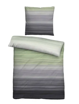 Satin Bettwäsche Streifen pistaziengrün, 135x200 cm + 80x80 cm - Biberna - FashionsVida