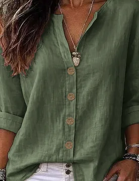 Ropa de otoño para mujer, blusa de verano elegante y sencilla de tejido liso, camisa de trabajo S - Shein - FashionsVida