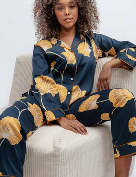 Cotton Fable and Eve Modal Leaf Print Pyjama Set Navy Mix female - Cyberjammies - FashionsVida