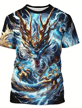 Men's 3D Thunder Dragon Print Crew Neck Short Sleeve T-Shirt Breathable Stretch Fashion T-Shirt Outdoor Casual Party T-Shirt - Aliexpress - FashionsVida