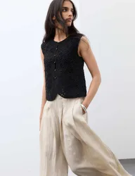 Macrame Hand Beaded Waistcoat Black female