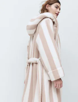 Wide Stripe Hooded Dressing Gown Neutral female - M&S - FashionsVida