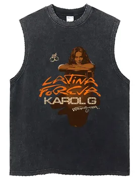 Karol G Tropicoqueta Latina Foreva 2025 Album Washed Tank Tops Male Fashion Hip Hop Oversized Sleeveless Vest Man Vintage Tshirt - Aliexpress - FashionsVida
