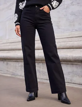 High Waisted Stretch Wide Leg Jeans Black female - Roman - FashionsVida