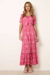 Women's Pink Short Sleeve Round Neck Maxi Dress Size: Small - Pink - Size: S