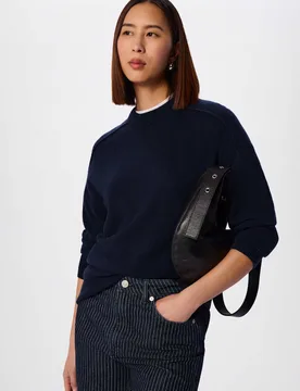 Pure Cashmere Crew Neck Seam Jumper Navy female - Whistles - FashionsVida