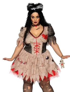 Voodoo-Kostüm für Damen in Übergröße Halloween-Kostüm braun-rot - female - LEG-AVENUE - FashionsVida