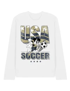Unisex Mickey Mouse Usa Soccer Long Sleeve T-Shirt, White Size: Medium - White - Size: M - Disney - FashionsVida