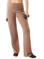 Damen Yogahose Wide Leg hellbraun M W